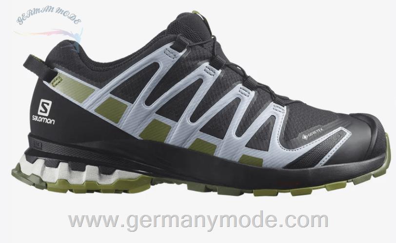 کتانی تریل رانینگ دو کوهستان ضد آب زنانه سالامون فرانسه SALOMON XA PRO 3D V8 GORE TEX Trailrunning Schuhe Damen Black Green Moss Zen Blue