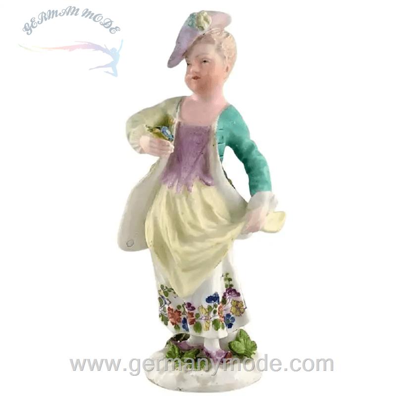 مجسمه نقاشی با دست دکوری چینی آنتیک قدیمی مایسن آلمان Meißen Deutschland Antike handbemalte Porzellanfigur Lady mit Blumen