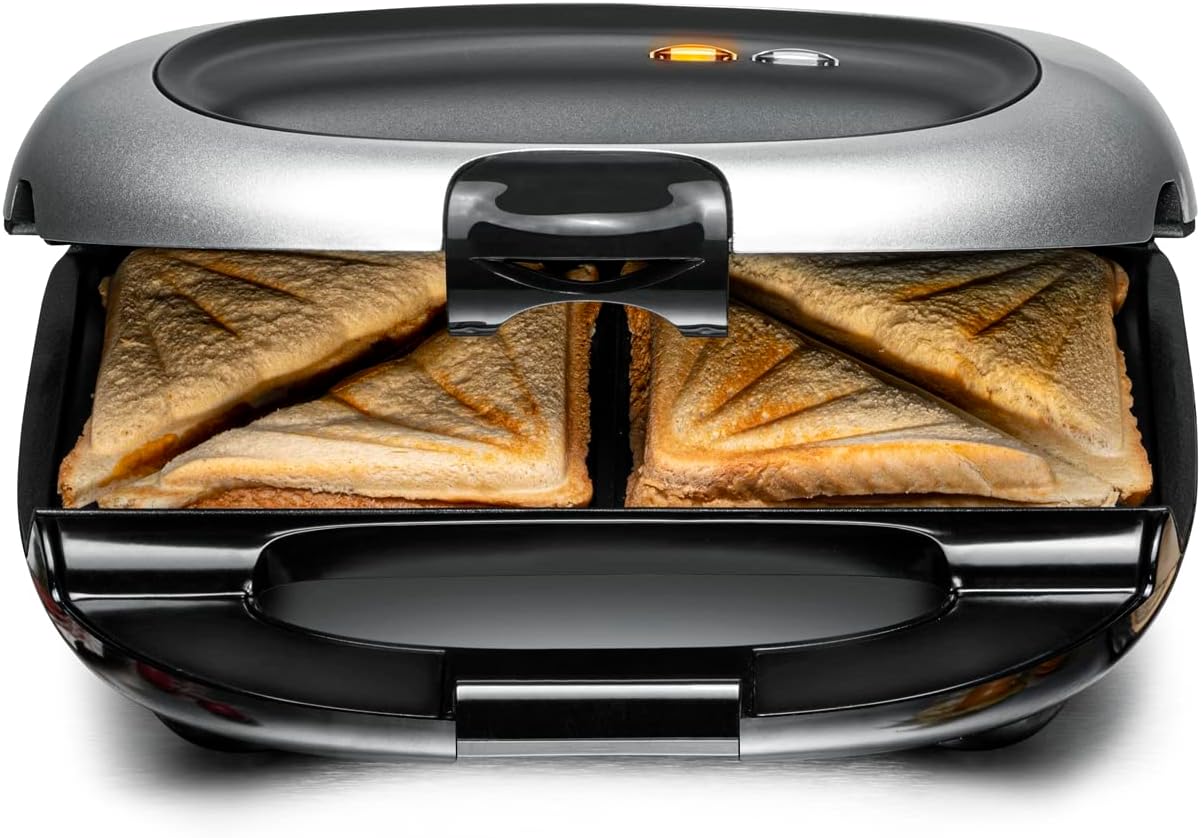 ساندویچ ساز روملزباخر آلمان ROMMELSBACHER Sandwich Maker ST 1000 - سینی پخت فوق العاده عمیق، برای 2 ساندویچ آمریکایی XL، پوشش نچسب، حفاظت از سرریز، آب بندی همه جانبه