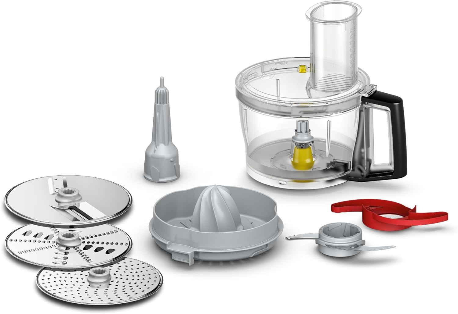 مجموعه لوازم جانبی Bosch VeggieLove Plus MUZ9VLP1، مخلوط کن چندکاره، سه دیسک (دیسک برش دو طرفه، دیسک خردکن دو طرفه، دیسک رنده متوسط-ریز)، تیغه خردکن، آب مرکبات گیر، برای غذاساز سری 8