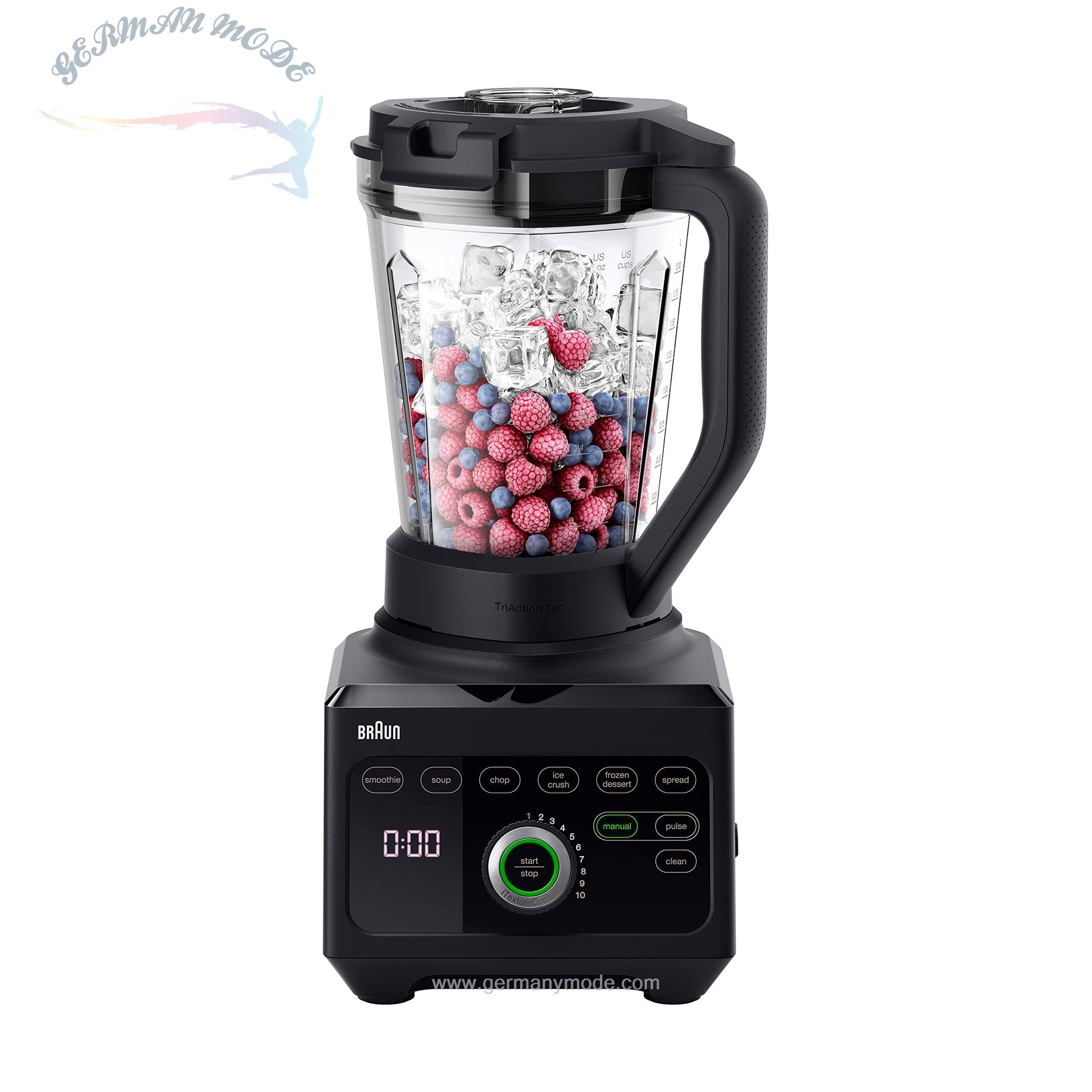 مخلوط کن میکسر خانگی براون آلمان Braun با کارایی بالا PowerBlend 9 JB9040 - میکسر ایستاده با کاراف مثلثی منحصر به فرد، 10 سطح سرعت، موتور 1600 وات، عملکرد پالس، تمیز کردن آسان، مشکی