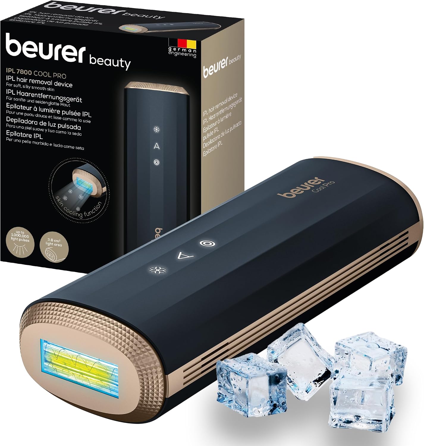 دستگاه لیزر رفع موهای زائد بدن بیورر آلمان Beurer IPL 7800 COOL PRO با فناوری خنک‌کننده، 5 سطح شدت، تا 1 میلیون پالس نوری مناسب برای آقایان و خانم‌ها