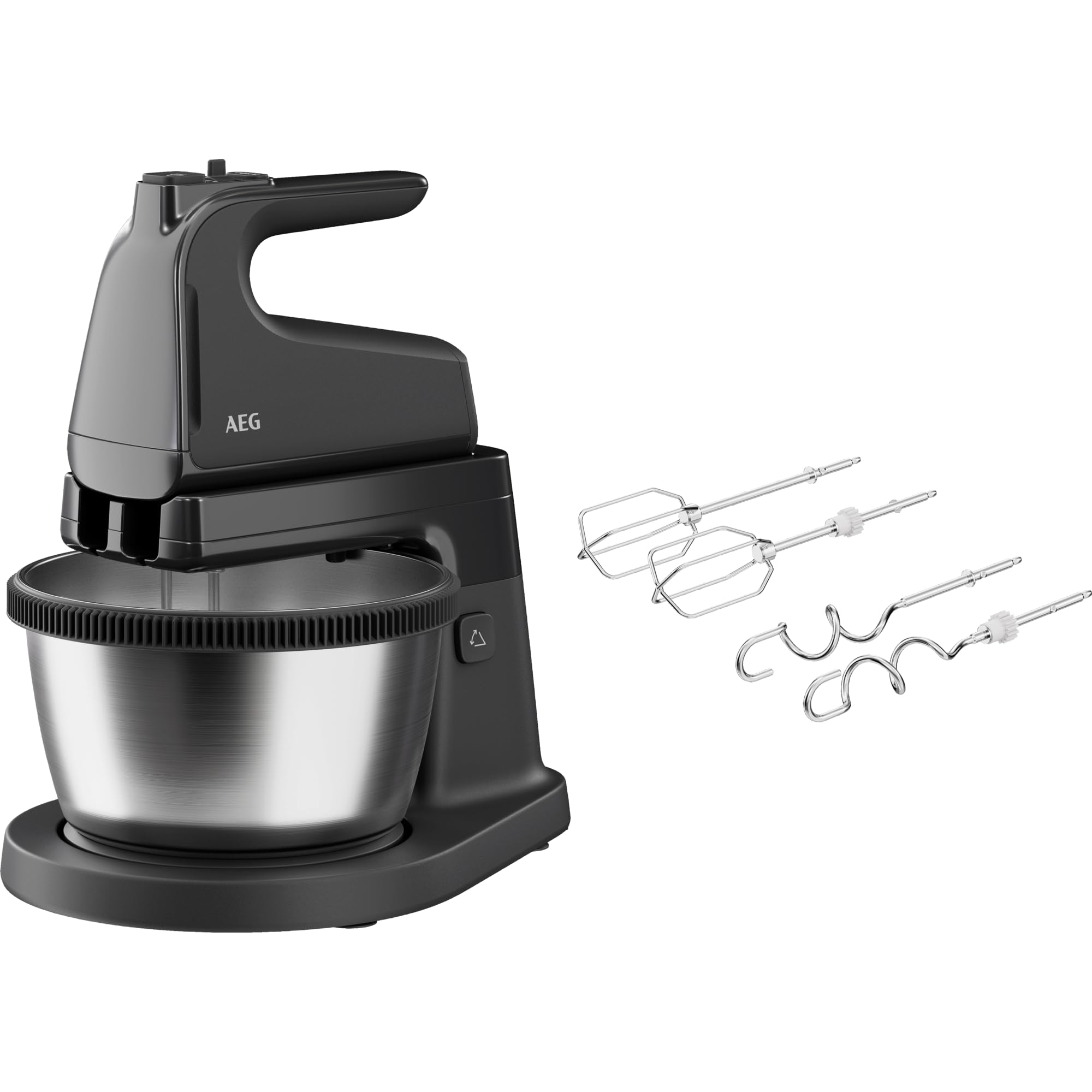 همزن ایستاده AEG ASM4B سری 5000 - موتور 500 وات، 5 حالت سرعت، عملکرد توربو، 2 همزن، 2 قلاب خمیر، قابل شستشو در ماشین ظرفشویی، 34٪ پلاستیک بازیافتی، پایه لوازم جانبی، خاکستری گرانیتی