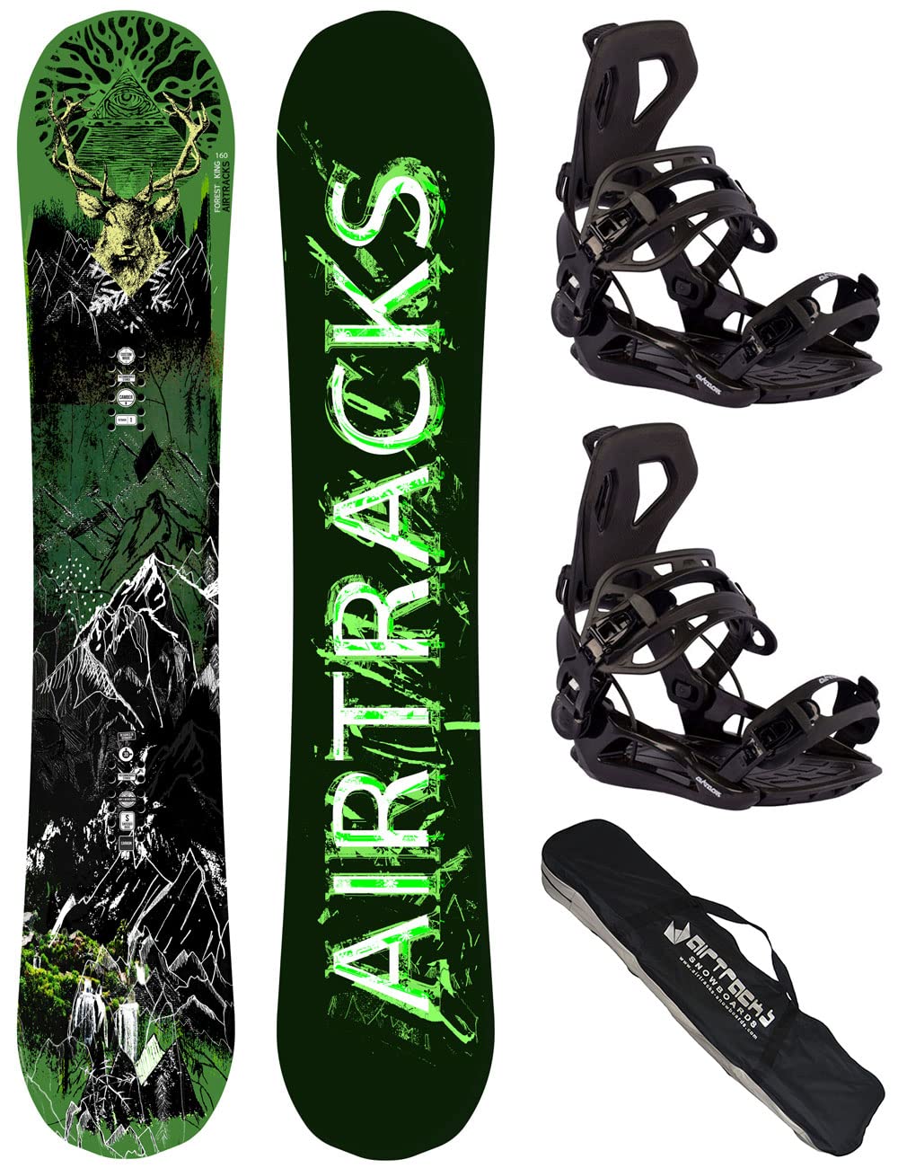 AIRTRACKS ست مردانه تخته چوبی Forest King Carbon Wide Hybrid Rocker + Snowboard Binding Star or Master Sb Bag 153 156 160 cm Snowboard 153 cm Binding Master M