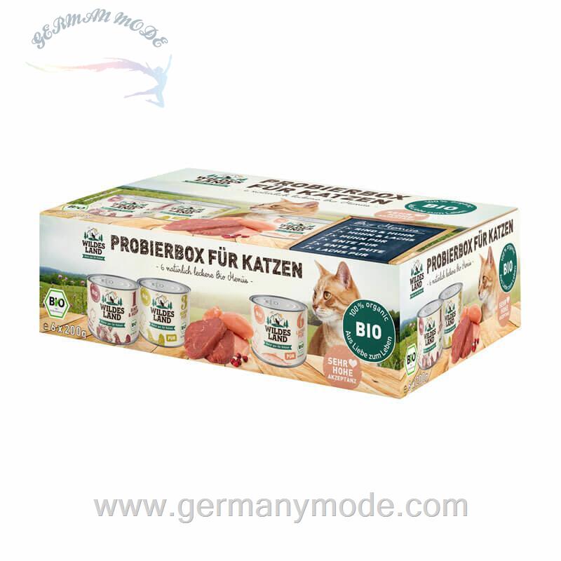غذا مرطوب گربه گوشت اورگانیک وایلد آلمان WILDES LAND Bio PUR Adult Probierbox 6x200g