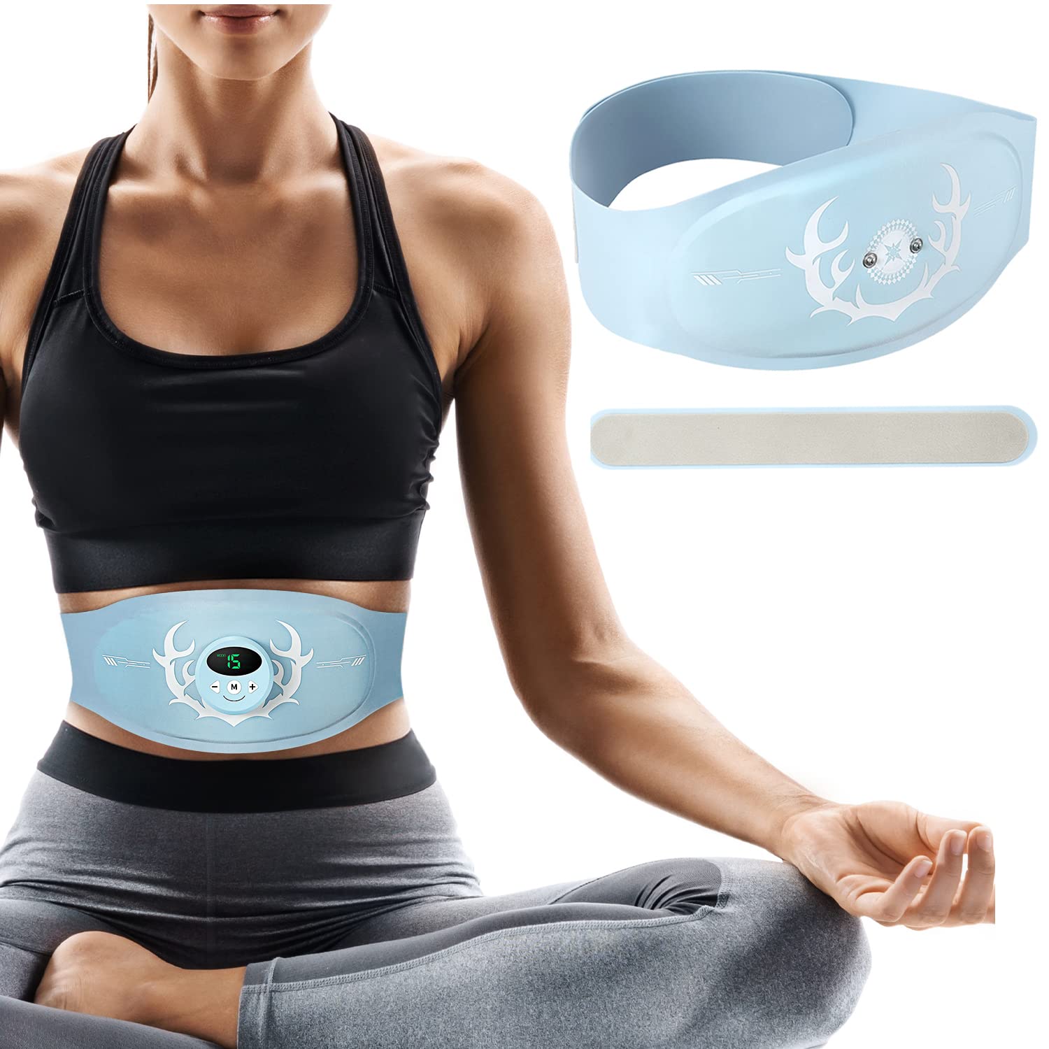 خرید از آمازون - دستگاه تمرین EMS، تمرین دهنده عضلات شکم EMS، محرک های شارژی USB قابل حمل برقی ABS با 6 حالت و 15 شدت، متناسب با 62-124 کمر آبی