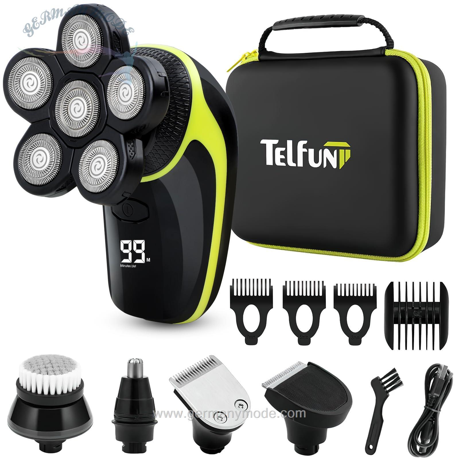 ریش تراش شارژی و ماشین اصلاح مخصوص سر کچل مردانه Telfun، ریش تراش مرطوب و خشک 5 در 1 با نمایشگر LED، کیت مراقبت از ریش ریش ریش ریش ریش تراش سر