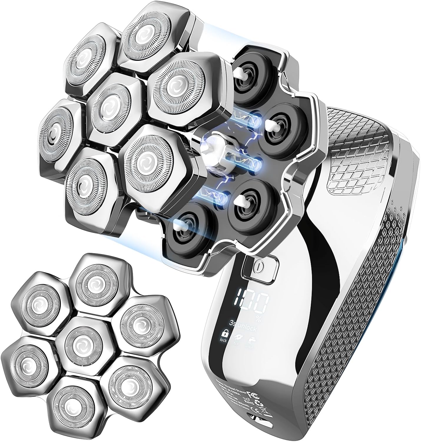 ریش تراش شارژی و ماشین اصلاح مخصوص سر کچل kensen Bald Razor Man, 6 in 1 Head Shaver Bald Wet-Dry Head Shaver 7D Float Head Shaver مردانه ریش تراش شارژی سر ریش تراش موی سر طاس Gatze با LCD