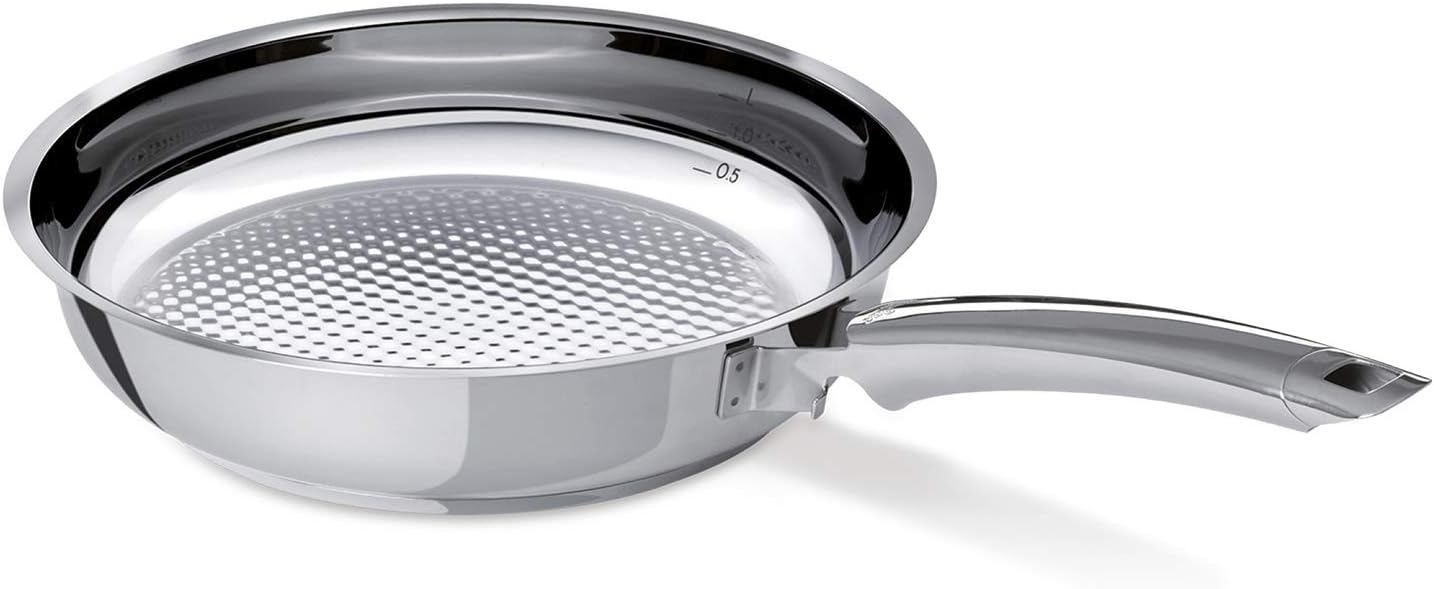 ماهیتابه فیسلر آلمان Fissler Crispy Steelux Premium / ماهی تابه استیل ضد زنگ (Ø 28 سانتی متر) ماهیتابه بدون روکش، سرخ کردنی ترد و کم چرب - انواع اجاق گاز از جمله القایی