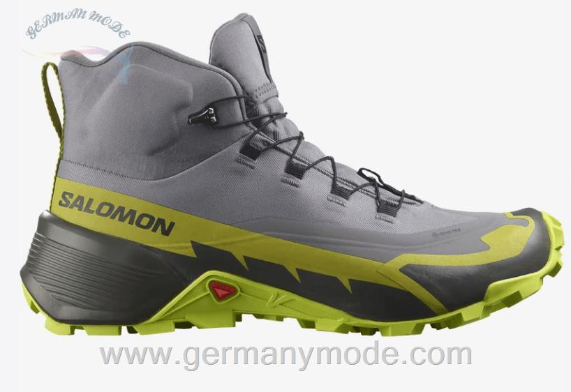 کتانی پیاده روی مردانه سالامون فرانسه SALOMON CROSS HIKE 2 MID GORE-TEX Hikingschuhe Herren Quiet Shade / Acid Lime / Golden Lime