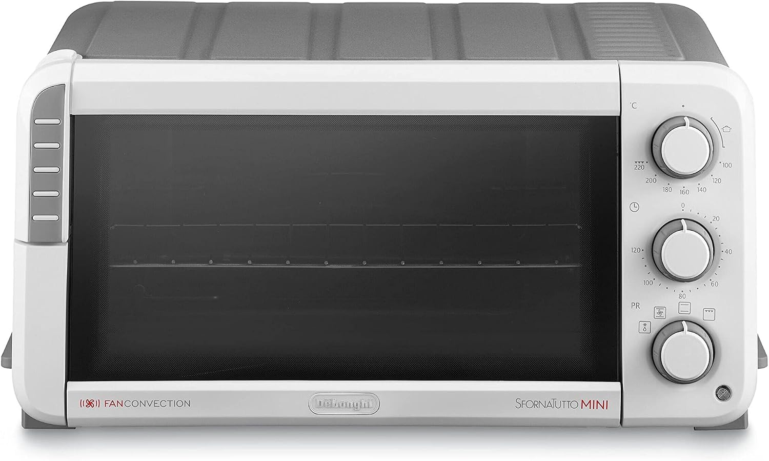 مایکروفر 12 لیتری دلونگی ایتالیا DELONGHI EO12512.WG Sfornatutto Mini، 1400 وات، 12 لیتر، پلاستیک، تهویه سفید / مشکی، 5 کاره