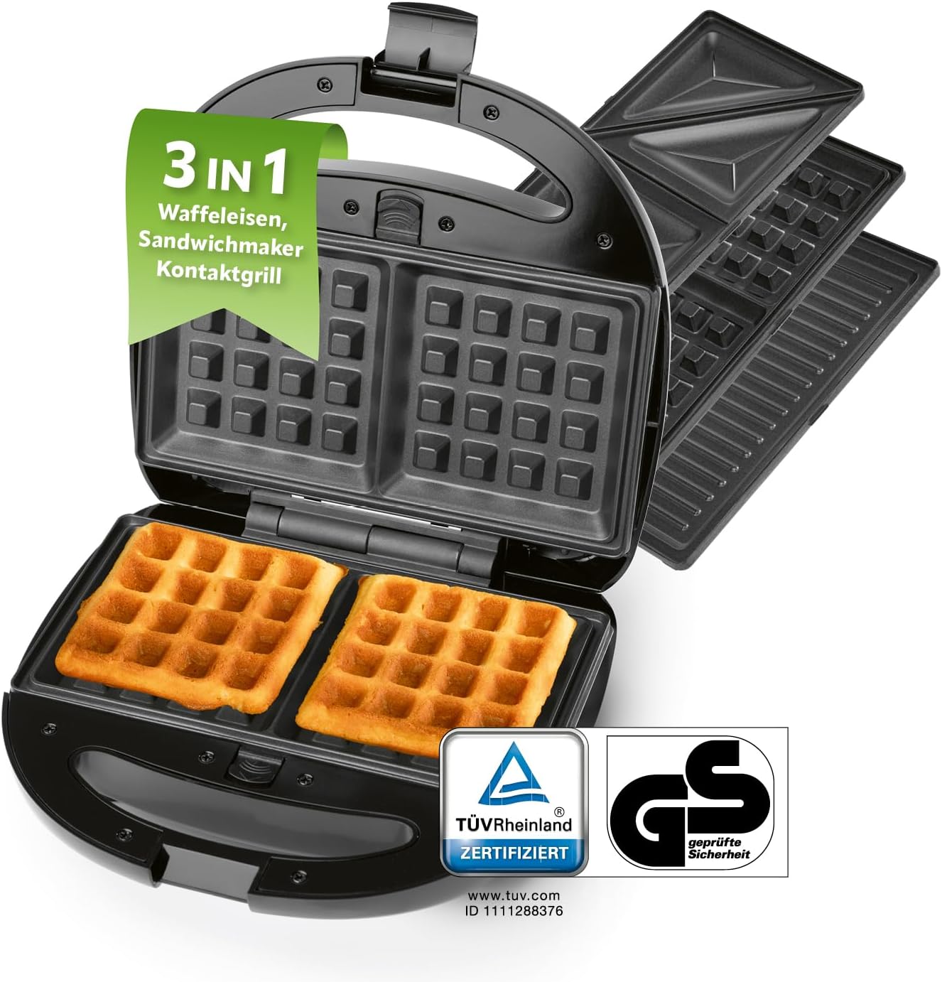 وافل ساز سه کاره گورمت‌ مکس آلمان GOURMETmaxx | وافل ساز، ساندویچ ساز، گریل تماسی | دستگاه چند منظوره با صفحات جداشدنی، روکش نچسب