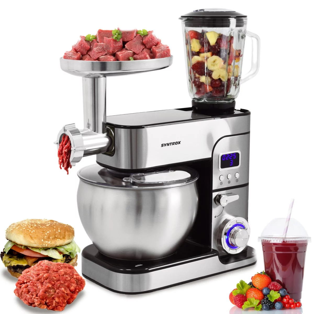 غذا ساز همه کاره سینتروکس آلمان Syntrox Küchenmaschine Nice Edelstahl 7 Liter Küchengerät Fleischwolf Farbwahl Schwarz