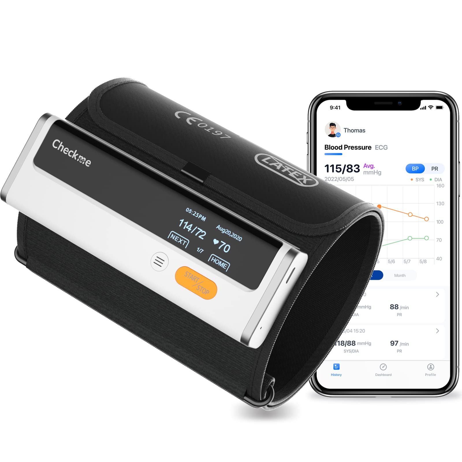 خرید از آمازون - کنترل فشار خون CheckMe Armfit Plus بلوتوث و مانیتور ECG، اندازه گیری فشار خون خودکار 30S، اندازه گیری ECG، اندازه گیری ضربان قلب، برنامه رایگان برای اندروید و iOS