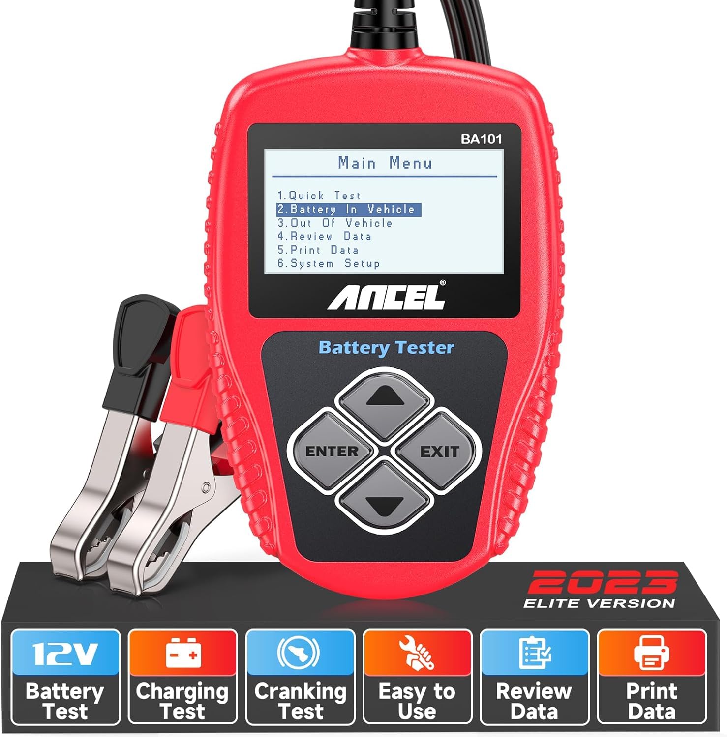 خرید از آمازون - ANCEL BA101 Battery Tester Car 12V 100-2000 CCA 220AH Tester Battery Car Professional Agm Battery Starter دستگاه وضعیت باتری بار/راه اندازی/شارژ/تست ساقه باتری برای موتور سیکلت قایق اتومبیل BA101 2
