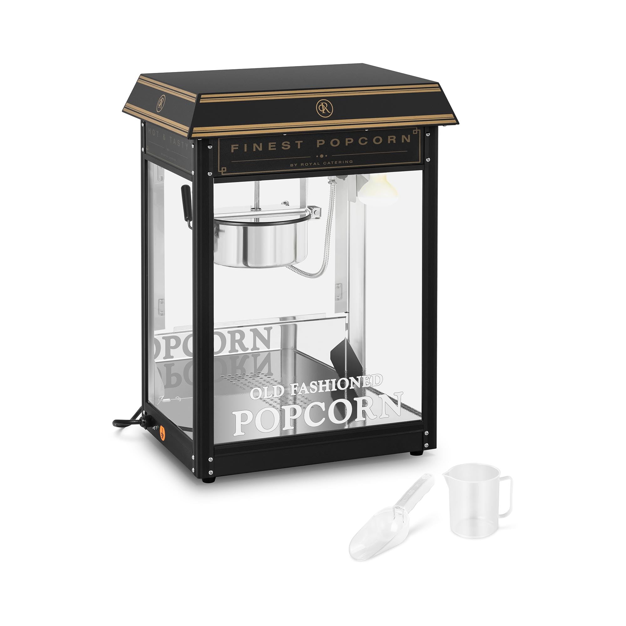 دستگاه پاپ کورن ساز رترو Royal Catering RCPS-BG1، دستگاه پاپ کورن ساز رترو 1500 وات، 5 کیلوگرم در ساعت، طلایی و شوارتز