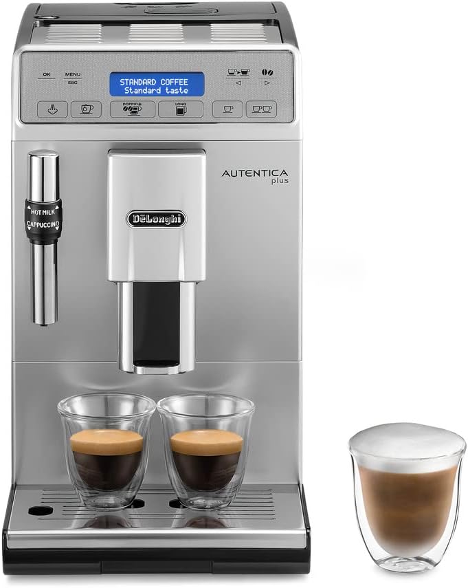 اسپرسو ساز قهوه ساز تمام اتوماتیک دلونگی ایتالیا DeLonghi Autentica Plus ETAM 29.620.SB (1450 وات، 1.4 لیتر، نازل بخار) نقره ای/مشکی