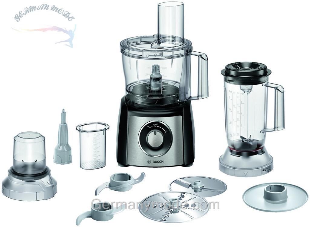 غذا ساز جمع و جور بوش آلمان Bosch MultiTalent 3 Plus MCM3PM386، کارکرد 50، کاسه همزن 2.3 لیتری، مخلوط کن 1.0 لیتری، تیغه جهانی، برش و رنده (ریز، درشت)، دیسک هم زدن (خامه)، 900 وات، مشکی