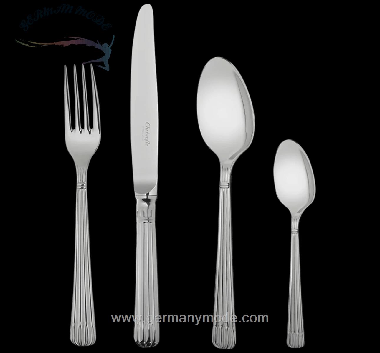سرویس قاشق چنگال 24 پارچه کریستوفل فرانسه CHRISTOFLE OSIRIS 24-Piece Stainless Steel Flatware Set with Free Chest