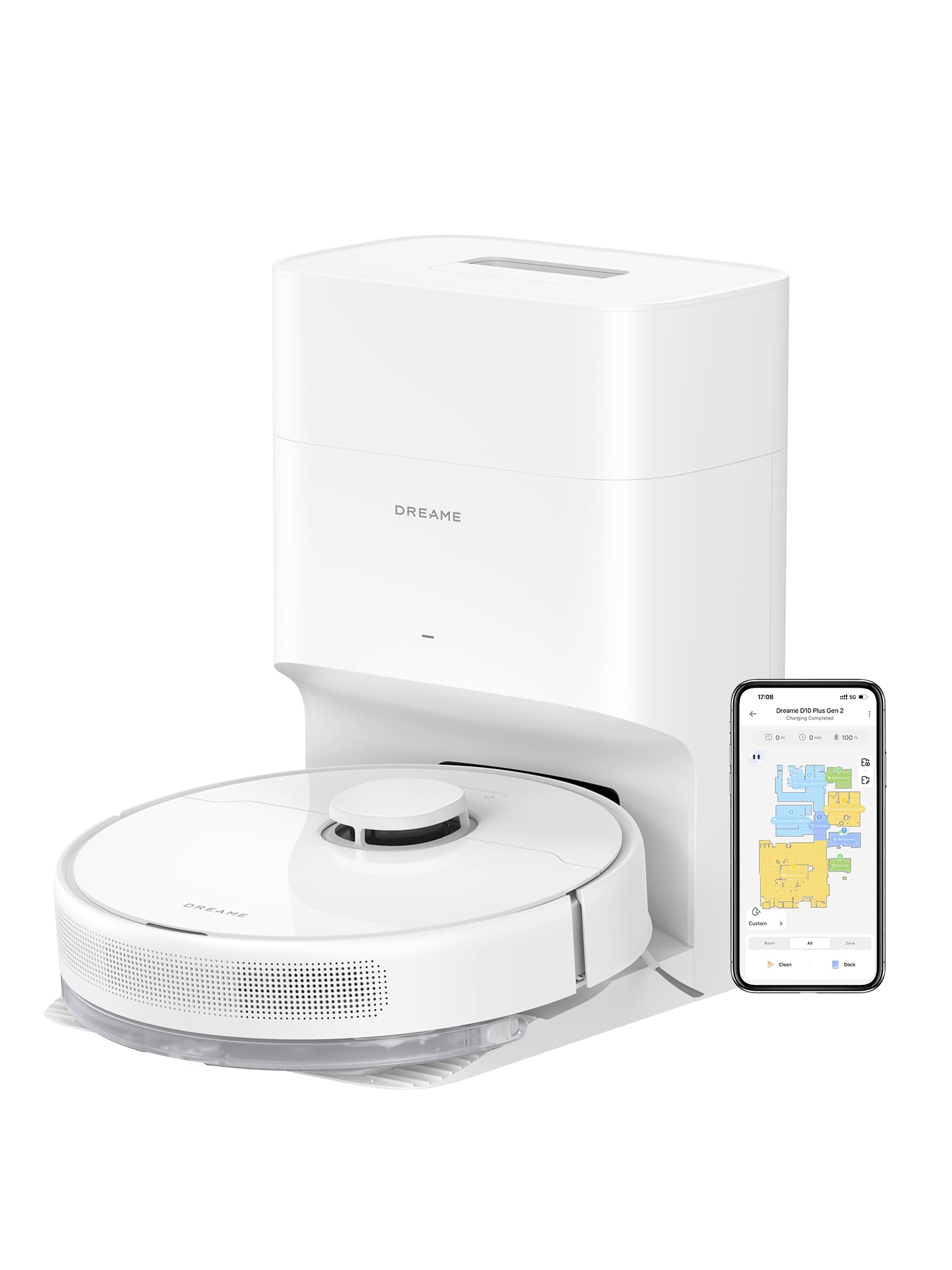 جارو رباتیک ربات جارو برقی Dreame D10 Plus Gen 2 با تخلیه خودکار گرد و غبار، ذخیره گرد و غبار تا 90 روز، ناوبری LiDAR، قدرت مکش 6000 Pa برای فرش و موهای حیوانات خانگی، باتری 285 دقیقه ای D10 Plus Gen2