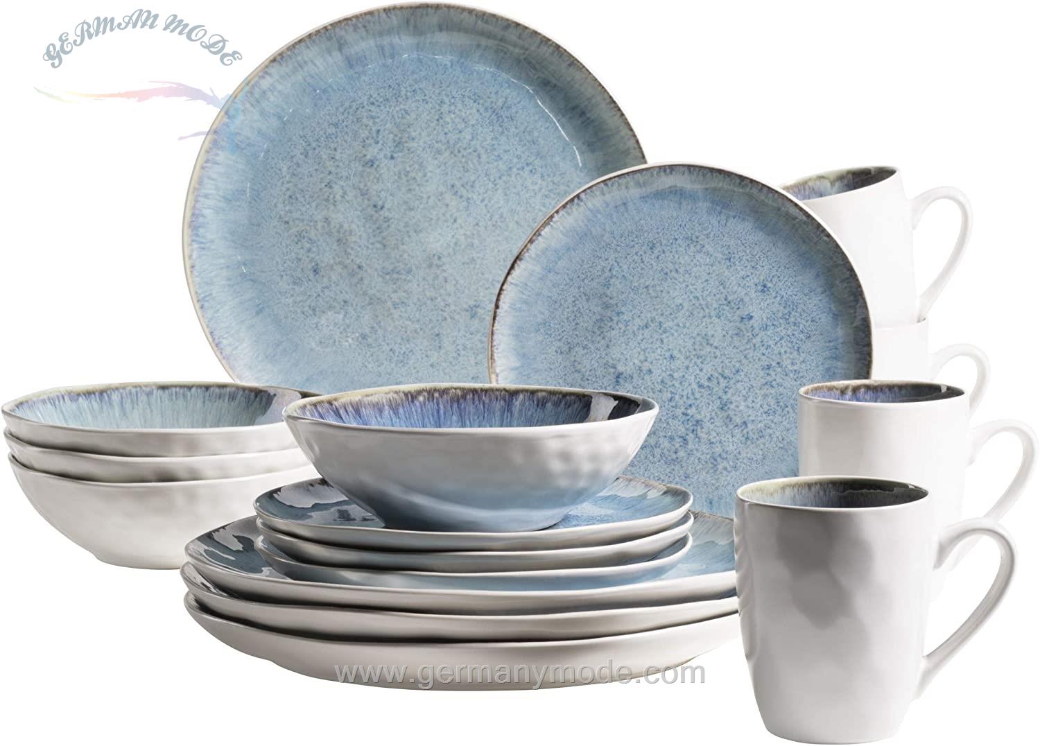 سرویس غذاخوری سرامیک 16 پارچه 4 نفره ماسر اتریش Mäser Kombiservice Frozen (16-tlg.) blau