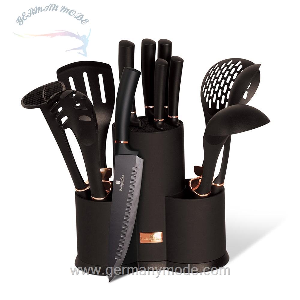 ست چاقو آشپزخانه 12 پارچه با کفیر ملاقه برلینگر هاوس مجارستان BERLINGER HAUS KNIFE/ UTENSILS SET BH-6254 BLACK ROSE COLLECTION