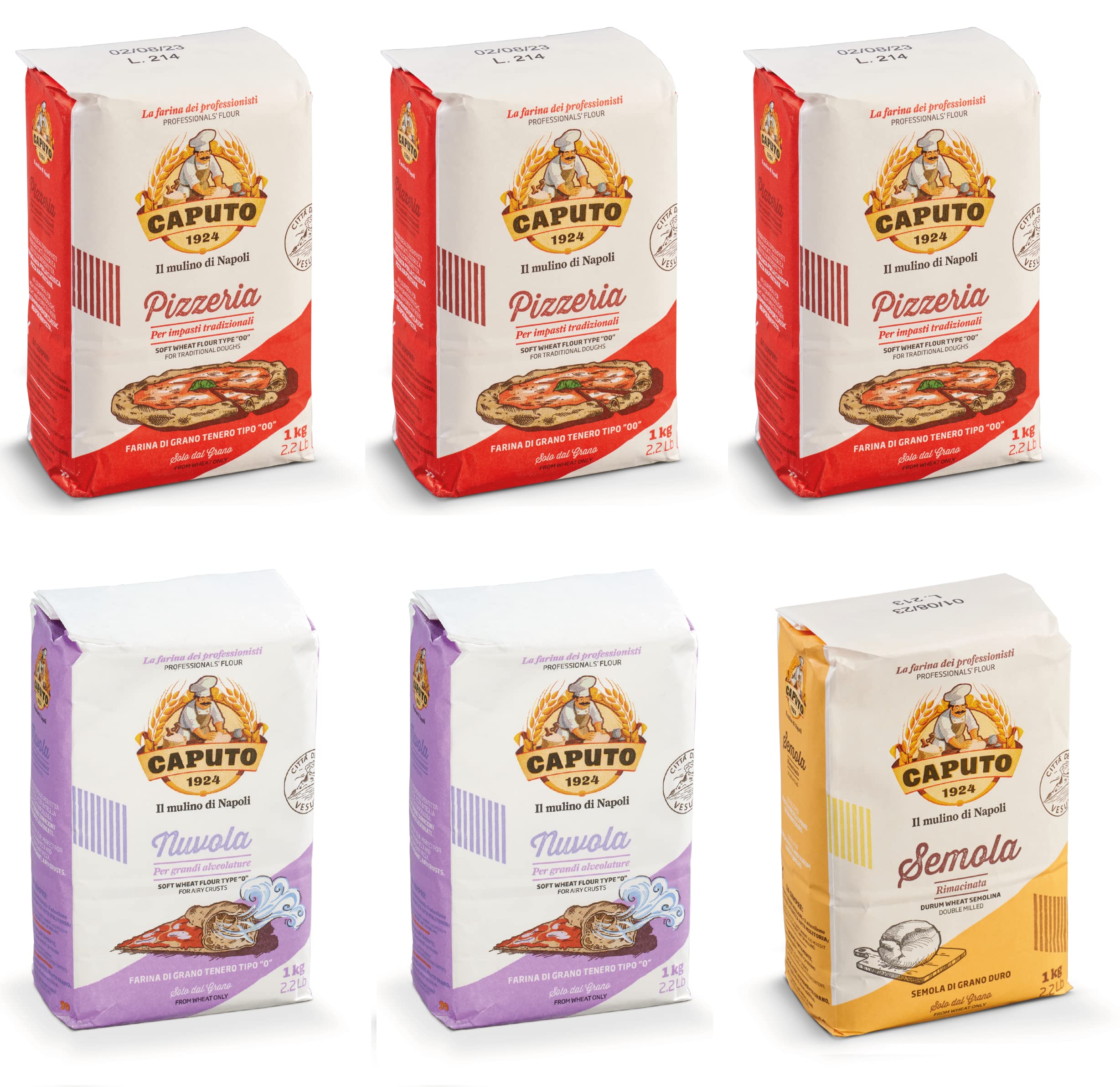 خرید از آمازون - 3x 1kg Caputo Pizzeria Pizzamehl Tipo 00 + 2x 1kg Caputo Nuvola Tipo 0 + 1 x 1kg کاپوتو سمولینا سرخ شده