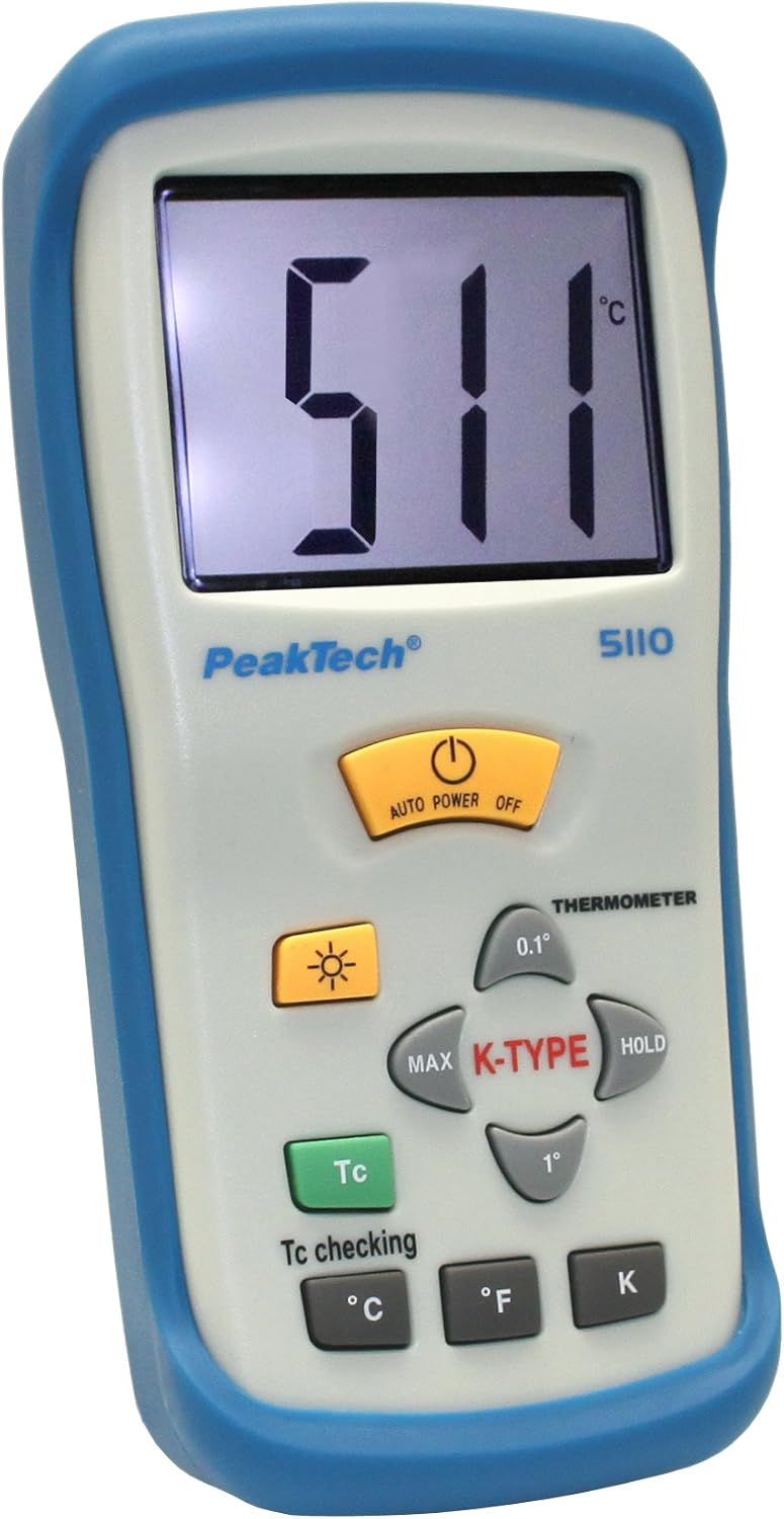 دماسنج دیجیتال 1 کانال PeakTech -50 درجه سانتیگراد ... +1300 درجه سانتیگراد با سنسور دمای Type-K، 2000 شمارش، 1 قطعه، P 5110