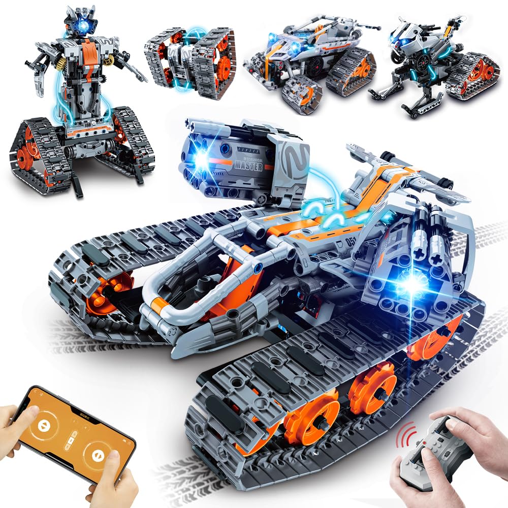 خرید از آمازون - اسباب بازی ساختمانی کنترل از راه دور فناوری HOGOKIDS با نور LED - ربات ردیابی 5 در 1 RC با برنامه و کنترل از راه دور، اسباب بازی ماشین تانک فنی 604 تکه برای کودکان 6 تا 12 سال و پسر دخترانه