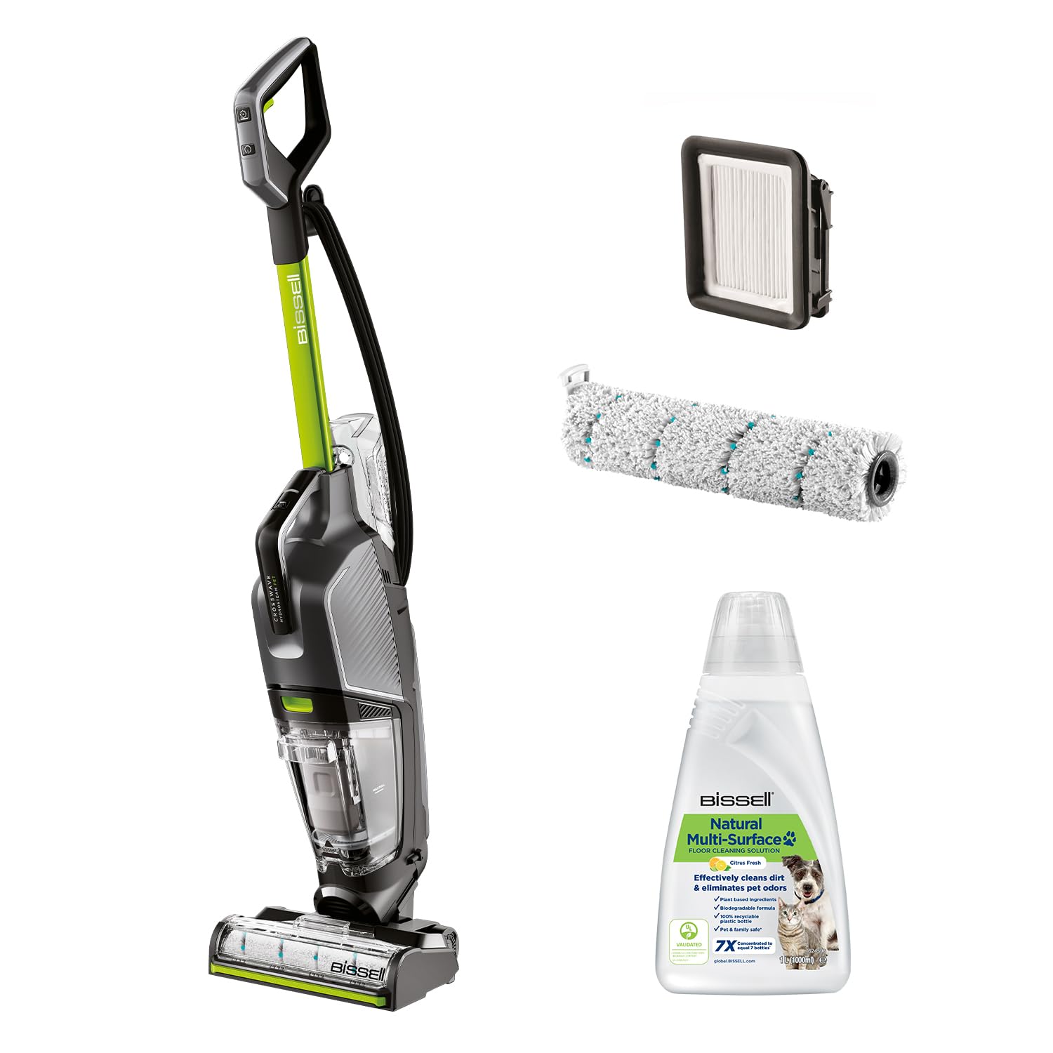 خرید از آمازون - BISSELL CrossWave® HydroSteam™ PET | مرطوب و خشک | پاک کننده چند منظوره | جاروبرقی، دستمال مرطوب و خشک کن | برای خاک سخت | با کابل | سطوح مختلف | 76DB | سبز سیاه | 3517N CrossWave HydroSteam PET