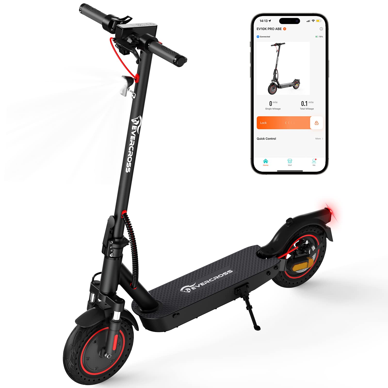 خرید از آمازون - اسکوتر EVERCROSS EV10K PRO E با تایید خیابان، اسکوتر برقی تاشو 10 اینچی ABE، اسکوتر برقی بزرگسالان با برنامه و نمایشگر LED، موتور 400 وات، باتری 10.4AH، 20 کیلومتر بر ساعت، سیستم ترمز دوگانه مشکی جدید