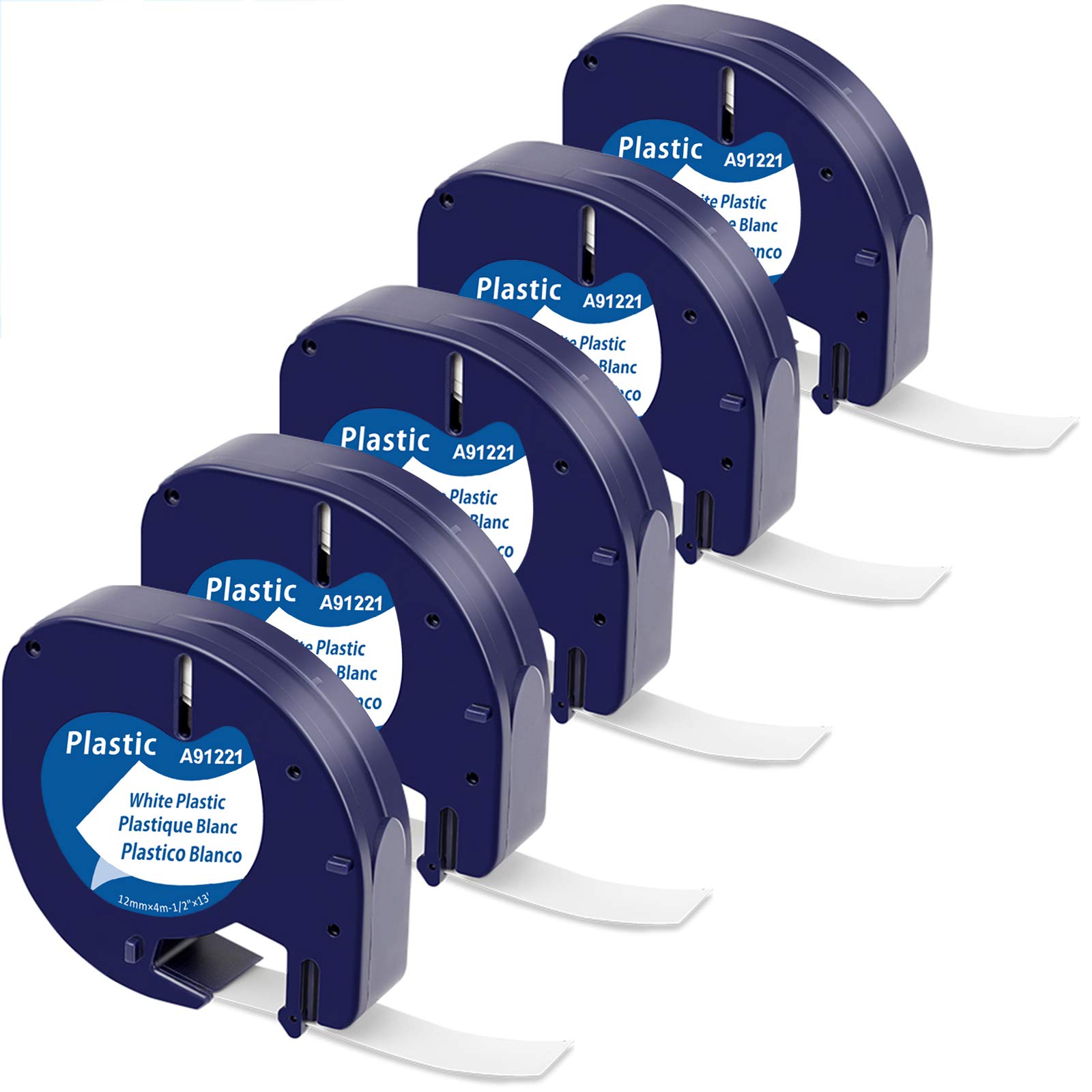 خرید از آمازون - جایگزین برچسب سازگار با MarkField برای نوار سفید پلاستیکی Dymo Letratag 91201 S0721610 Work for Dymo Letratag LT-100H LT-100T LT-110T QX50 XR XM 2000 Plus, 12mm x 4m, 5-pack