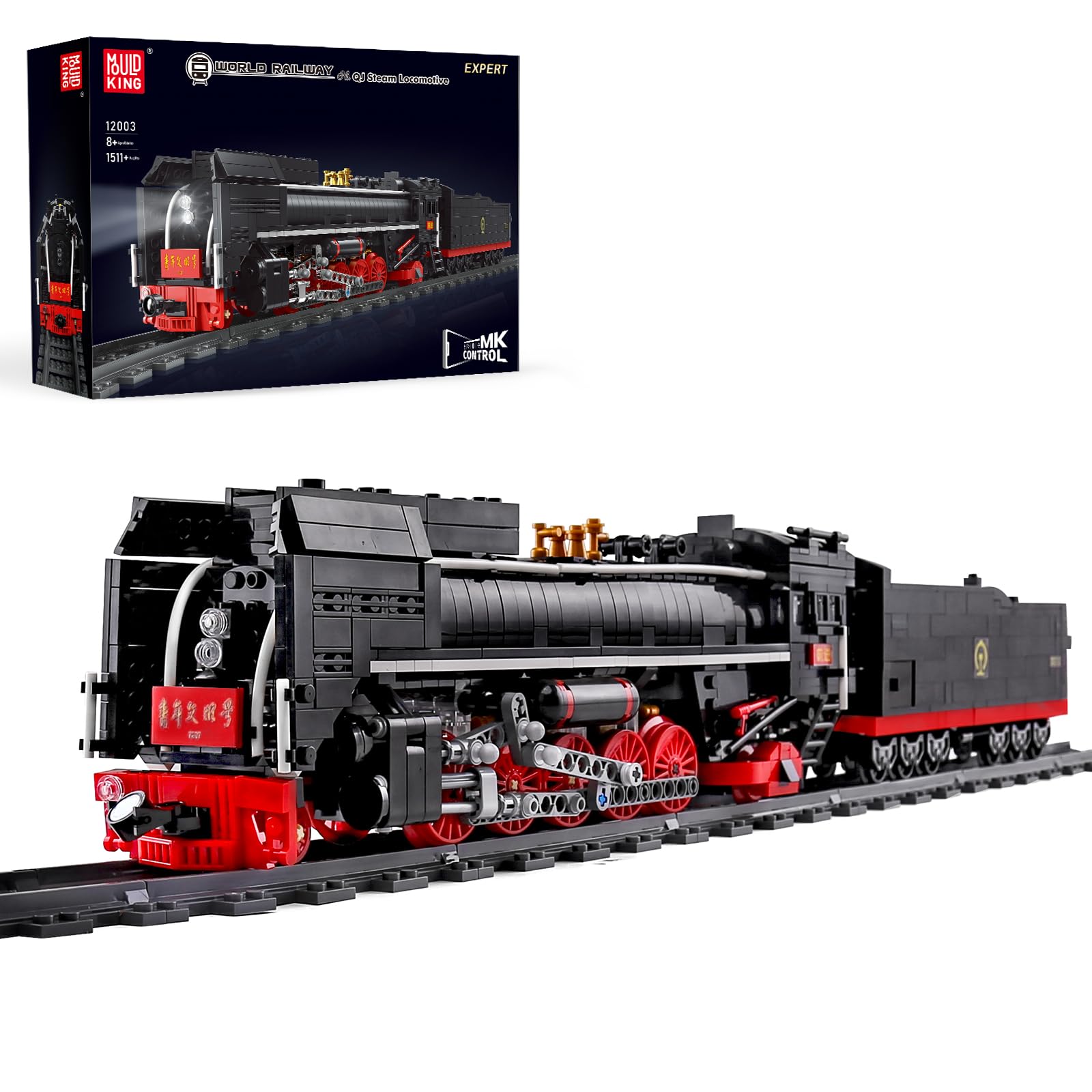 خرید از آمازون - Mold King 12003 Technology Train Railway، بلوک های ساختمانی قطار لوکوموتیو بخار 1552 قطعه با کنترل از راه دور و گیره نور مجموعه بلوک های ساختمانی، چند رنگ مشکی، B-Black