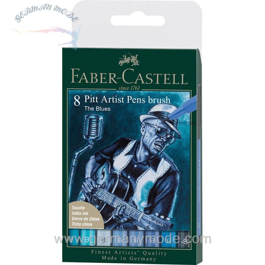 ماژیک حرفه ای پیت آرتیست 8 تکه فابرکاستل آلمان FABER CASTELL Pitt Artist Pen Brush Tuschestift 8er Etui The Blues