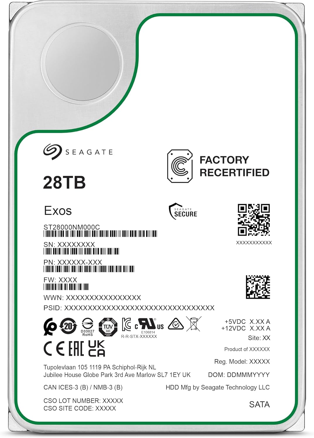 هارد سرور داخلی 28 ترابایت Seagate Exos ST28000NM000C HDD 3.5 اینچی SATA 6Gb/s 7200RPM 512MB کش (بازسازی شده)