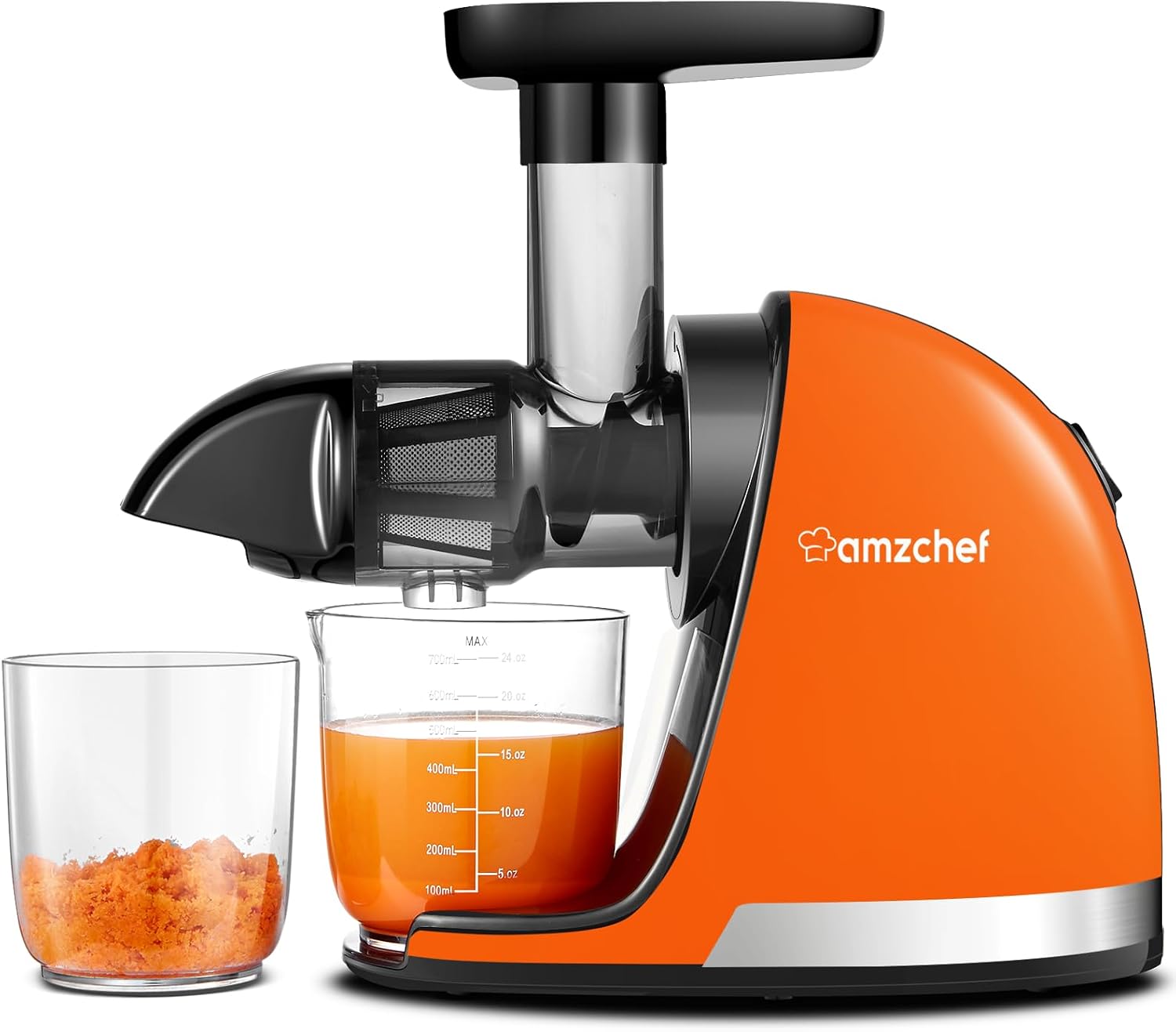 آبمیوه گیری AMZCHEF - آبمیوه گیری کند با عملکرد جویدن معکوس - خرد کردن ظریف بدون فیلتر - آبمیوه گیری برقی با برس و 2 فنجان - پرتقال