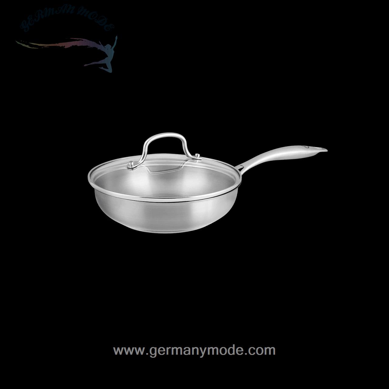 ماهیتابه 20 سانتی متری با درب شیشه ای اسپرینگلن آلمان Springlane Edelstahl Bratpfanne 20cm mit Glasdeckel