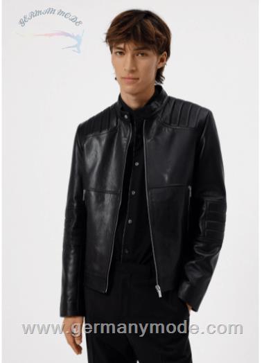 کاپشن چرم مردانه هوگو باس آلمان BOSS WATTIERTE SLIM-FIT BIKERJACKE AUS NAPPALEDER