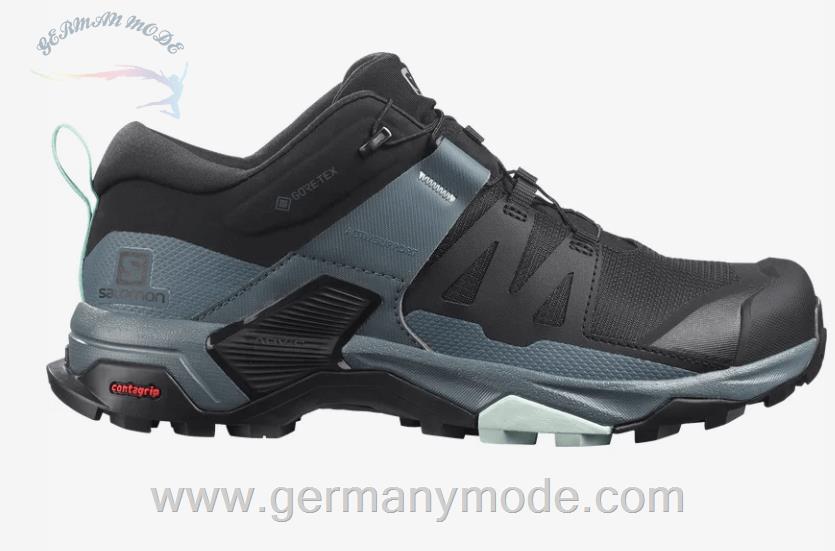 کتانی پیاده روی ضد آب زنانه سالامون فرانسه SALOMON X ULTRA 4 GORE TEX Hiking Halbschuhe Damen Black Stormy Weather Opal Blue