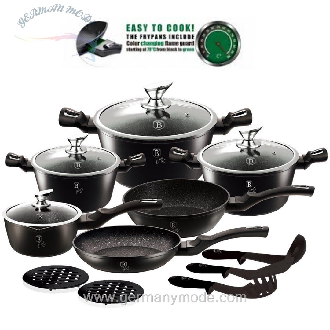سرویس قابلمه ماهیتابه کفگیر ملاقه 10 پارچه برلینگر هاوس مجارستان BerlingerHaus 15-PIECE COOKWARE SET BH/1474 CHANGING FLAMEGUARD LINE