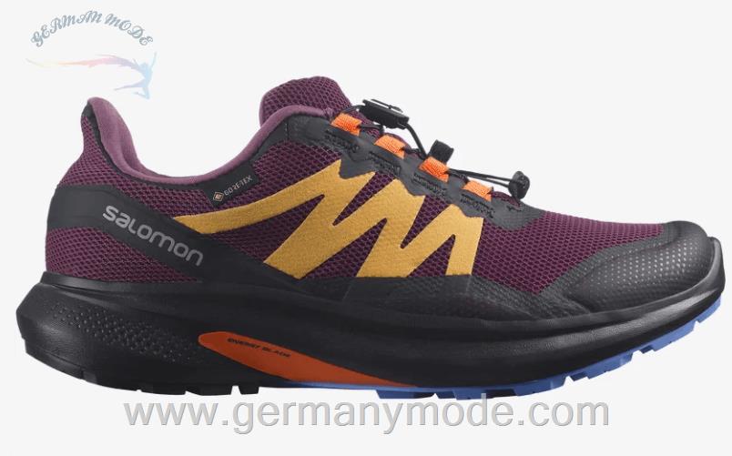 کتانی تریل رانینگ دو کوهستان ضد آب زنانه سالامون فرانسه SALOMON HYPULSE GORE TEX Trailrunning Schuhe Damen Grape Wine Blazing Orange Lolite