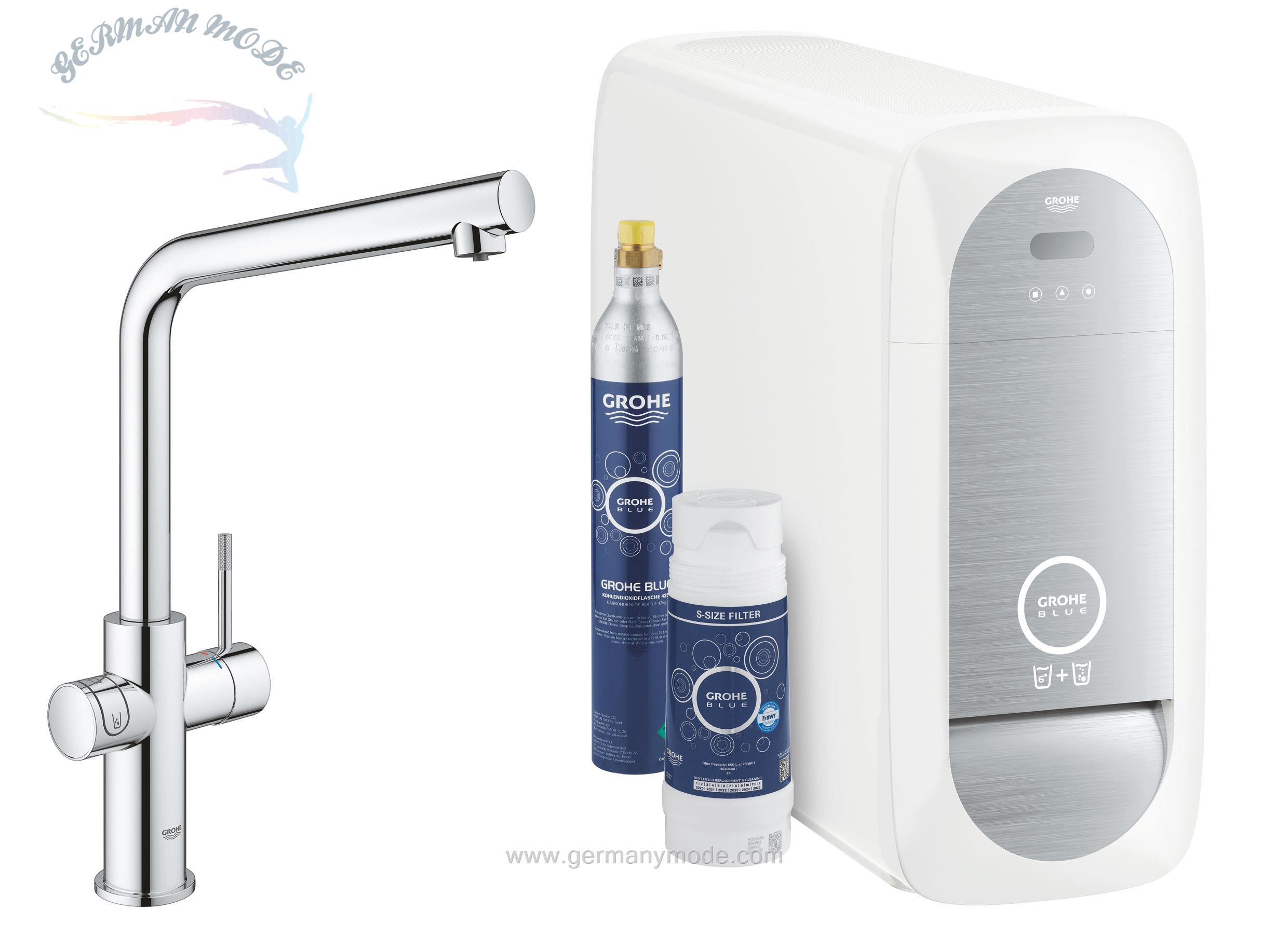 شیر ظرفشویی دستگاه تصفیه آب گروهه آلمان GROHE Blue Home Starter Kit L Auslauf 31454 supersteel 31454DC1