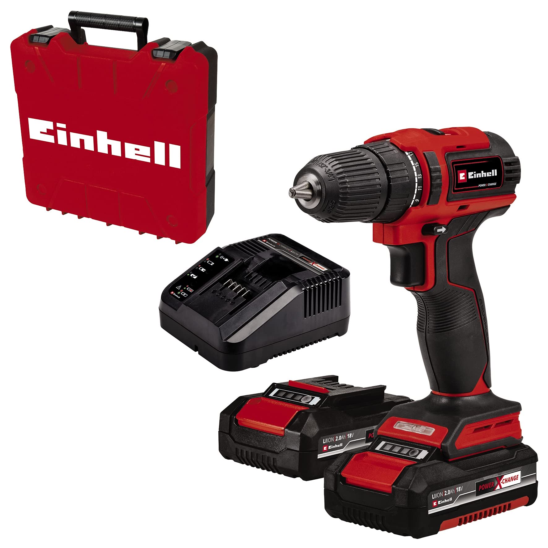 خرید از آمازون - دریل/درایور شارژی Einhell TE-CD 18/40 Li BL (2x2.0 Ah) Power X-Change (Li-Ion، 18 ولت، 40 نیوتن متر، موتور بدون جاروبک، گیربکس 2 سرعته، الکترونیک سرعت، شامل باتری و سریع شارژر)