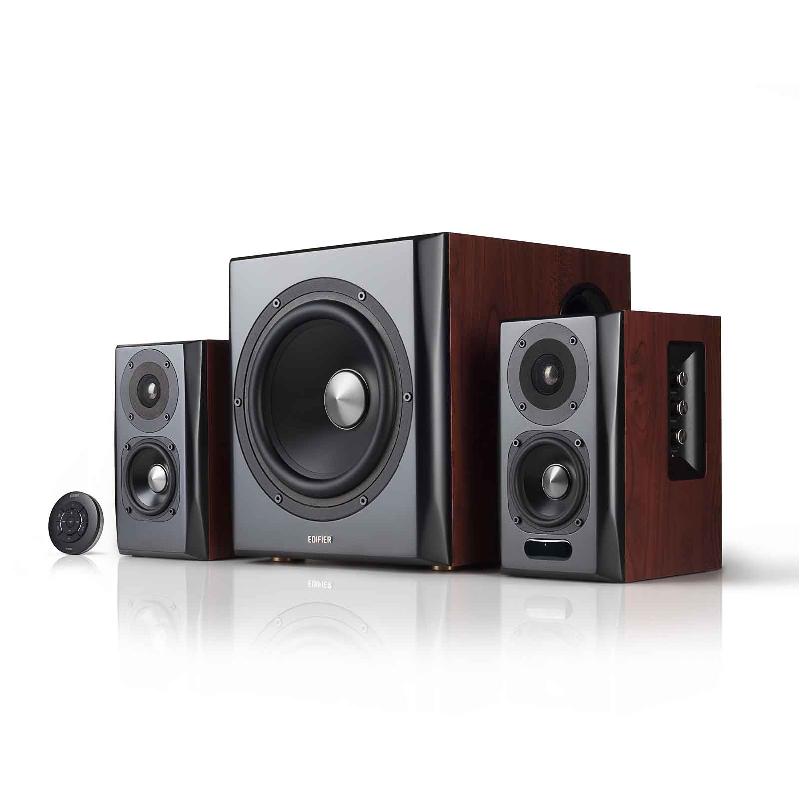 خرید از آمازون - Edifier S350DB Bookshelf Speaker and Subwoofer 2.1 Speaker System Bluetooth v4.1 aptX Wireless Sound, Optical Input Red-brown