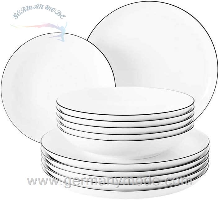 سرویس غذاخوری چینی 12 پارچه 6 نفره سلتمن ویدن آلمان Seltmann Weiden Tafelservice Lido Black Line (12-tlg.)