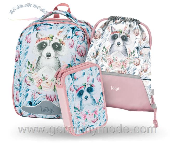 ست کوله پشتی مدرسه جامدادی دخترانه بگل Baagl Shelly Waschbär Schulranzen Set 3tlg Schulranzen Federmäppchen Turnbeutel