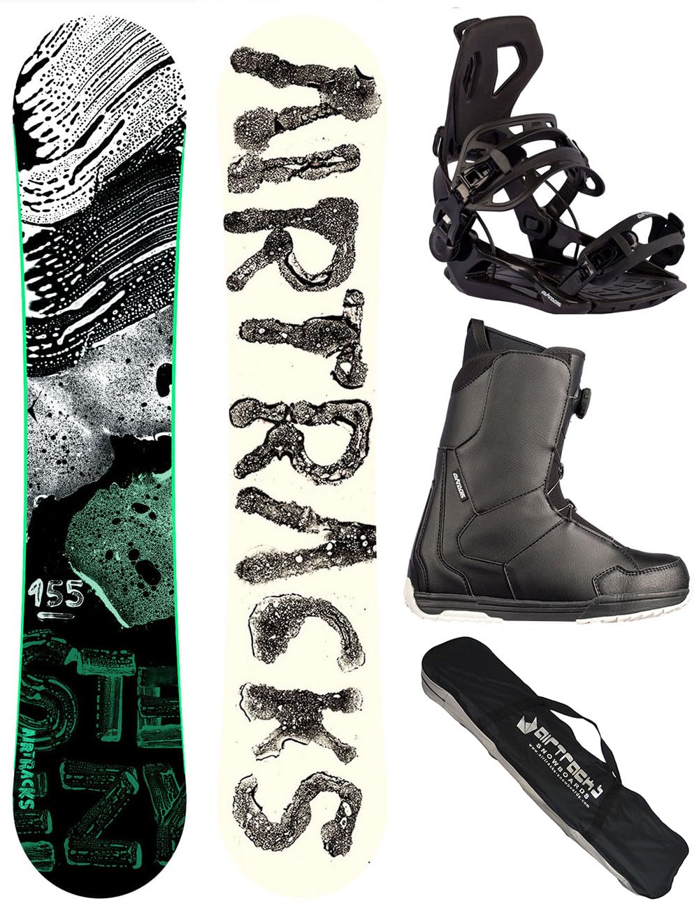 Airtracks Snowboard Set Steezy Wide Hybrid Rocker Twin Tip + Snowboard Bindung Master + Snowboardboots + Sb Bag 145 150 155 160 cm Snowboard 145 cm Boots Star Black 40