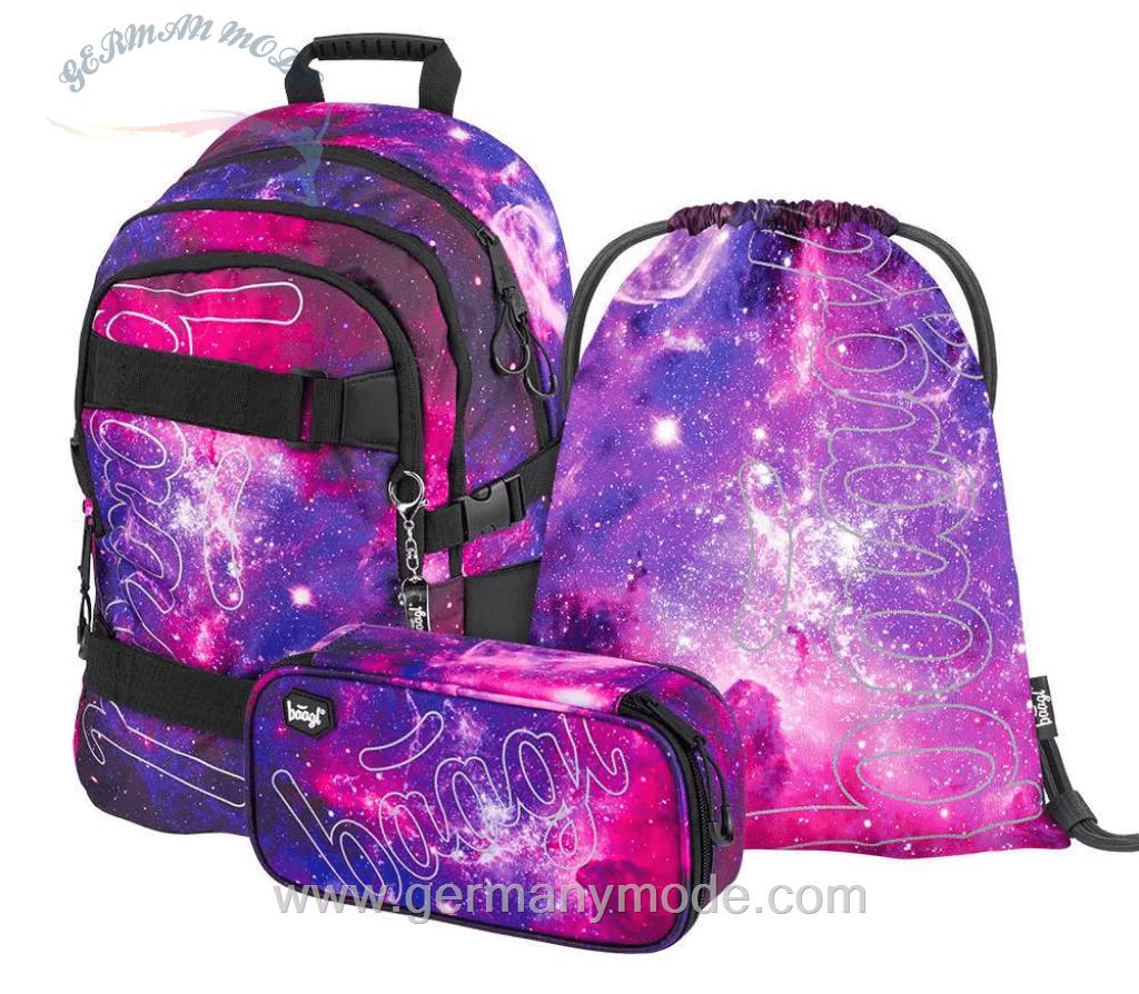 ست 3 تایی کوله پشتی مدرسه کوله ورزشی جامدادی دخترانه بگل Baagl Skate Galaxy Schulranzen Set 3tlg Schulranzen Federmäppchen Turnbeutel