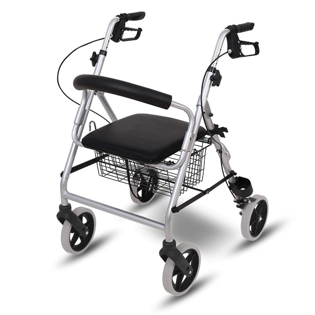 خرید از آمازون - Walker für Senioren mit Sitz und 4-Rad-Walker für Senioren, faltbar, Rollator Walker mit DREI Rädern, höhenverstellbare Griffe Leichtgewicht