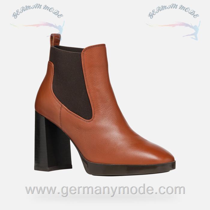 نیم بوت زنانه جی اوکس ایتالیا GEOX STIEFELETTEN MIT HOHEM ABSATZ Teulada Dame Cognac/Testa Di Moro